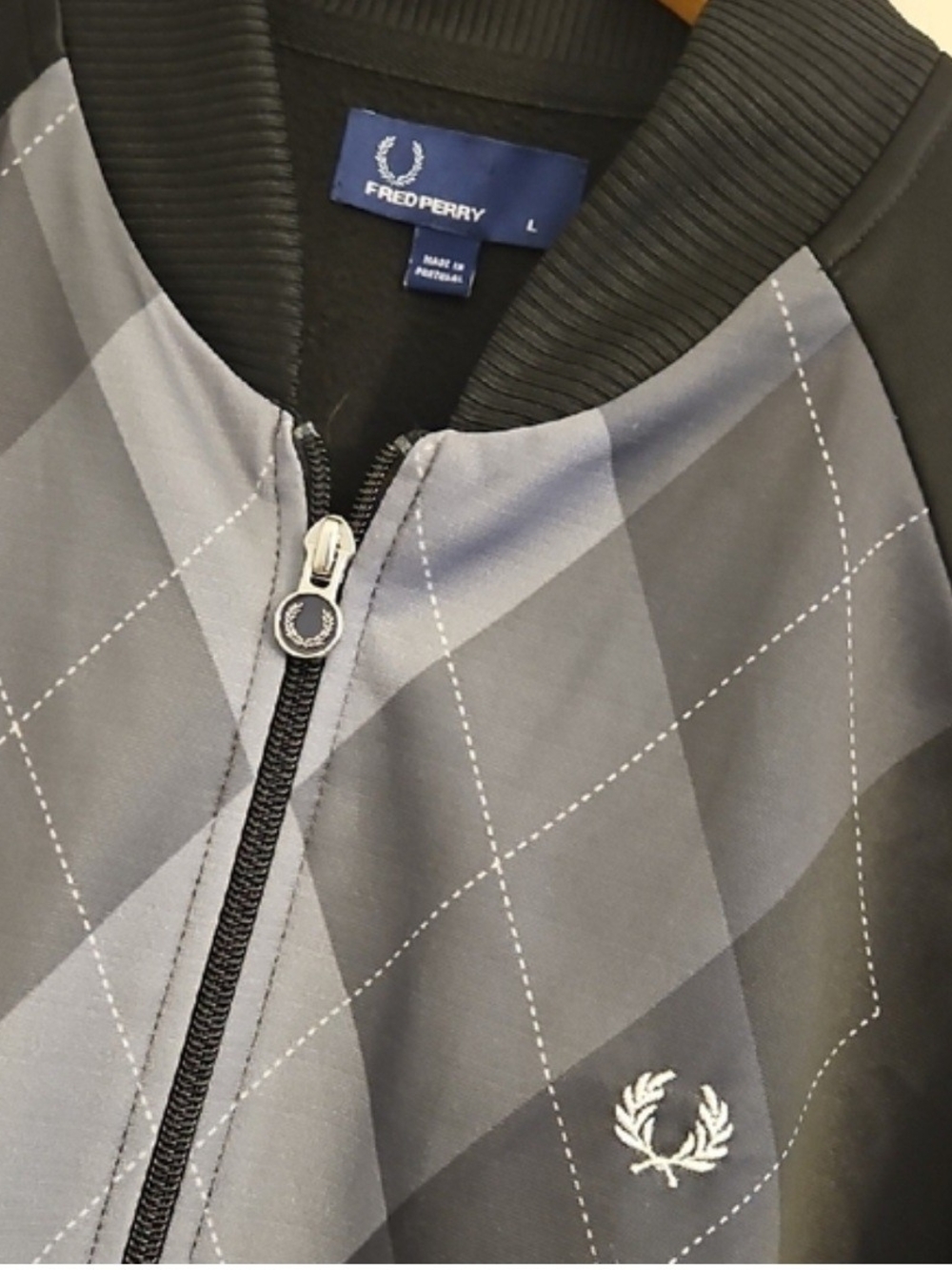 Fred Perry Grey Argyle Bomber Jacket with Black Trim